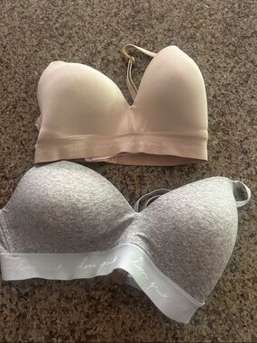 Wireless Padded Bralette - Nude and Heather Gray Victoria Secret Love Pink 34DD